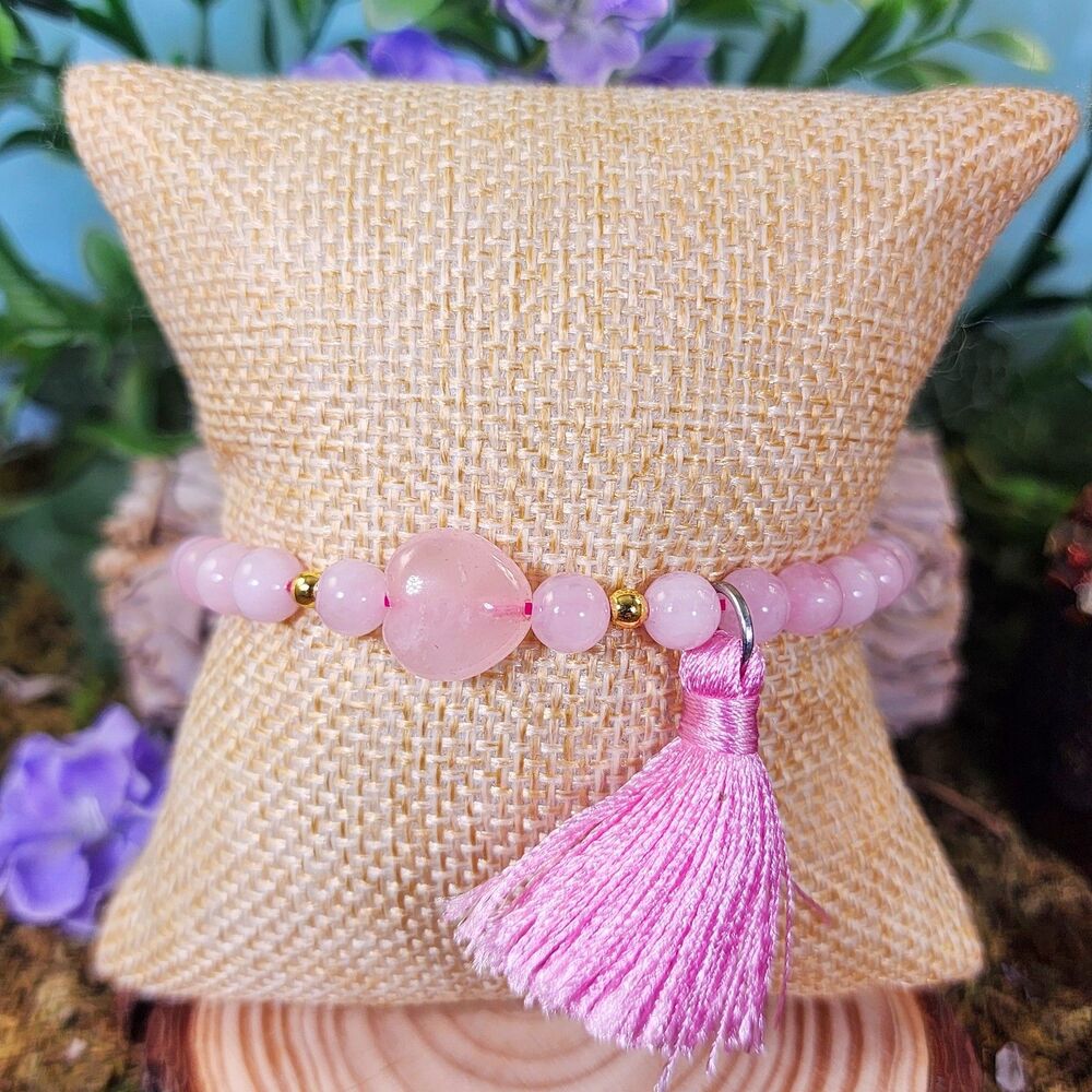 Rose Quartz Heart Tassel Bracelet #12